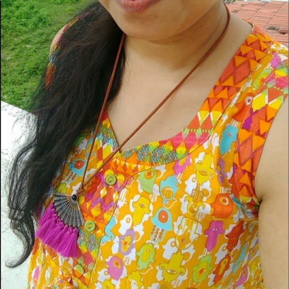 Fun Long Pink Tassel Necklace w/ Brown Cord - Picture 6 of 7